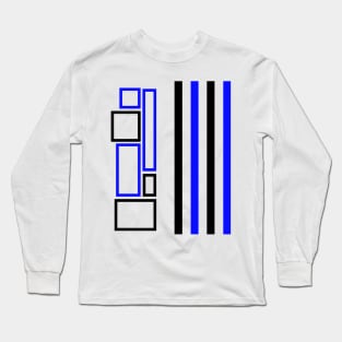 Black And Blue Lines And Squares Long Sleeve T-Shirt